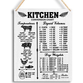 Practical Kitchen Measurement Conversions Chart Wooden Hanging Sign - Kitchen Wall Art Decoration 8x10 Inches -B30