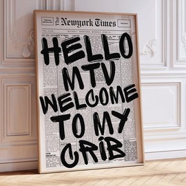 Hello MTV Print, 70s Print, Girly Decor, Welcome To My Crib Print, Retro Print, Aesthetic Apartment Decor, Preppy Posters, Typography Print - Color: Variants, size: 12x16