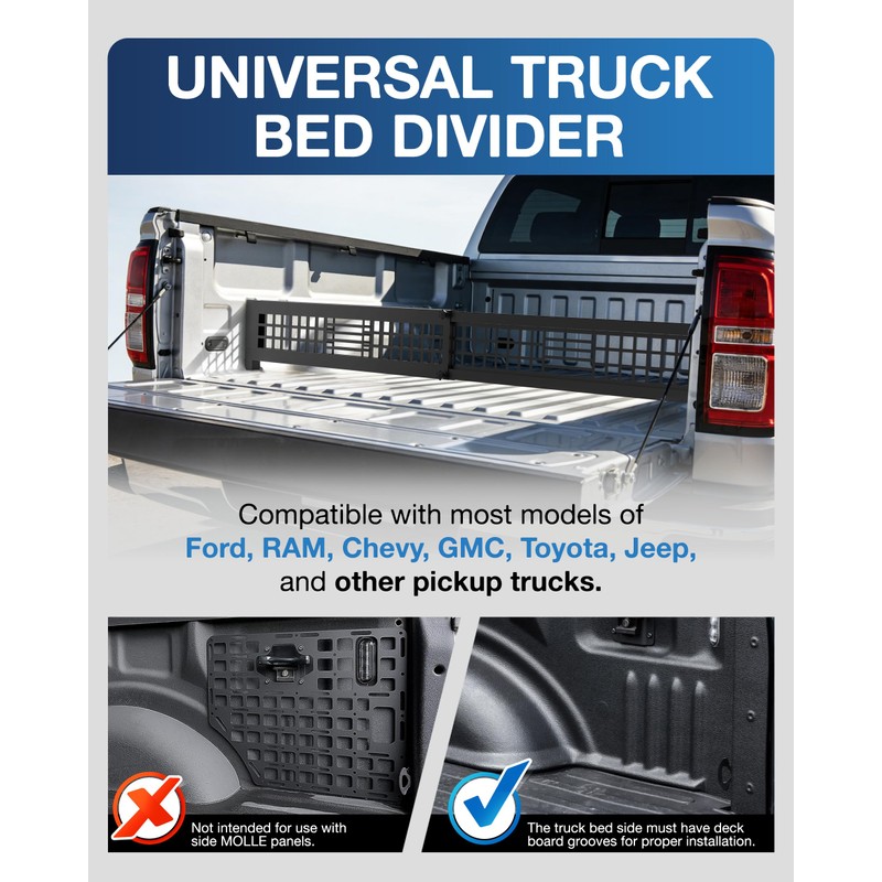 Adjustable Truck Bed Divider, Expandable Steel Cargo Organizer Panel