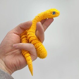 3D Printed Snake Animals Toys, Articulated Flexible 3D Printed Viper Fidget Toy, Realistic Slithering Design, Home Office Executive Desk Decor (Gold, 12 in)