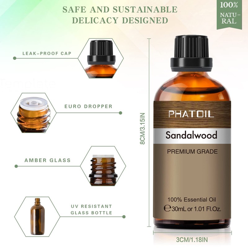 Sandalwood Essential Oil, 1.01Fl.Oz (30ML) PHATOIL Pure Essential Oil Singles