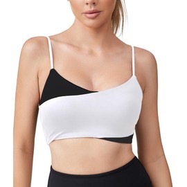 Move With You Womens V Neck Padded Sports Bra- Workout Fitness Front Cross Yoga Bra(White,M)