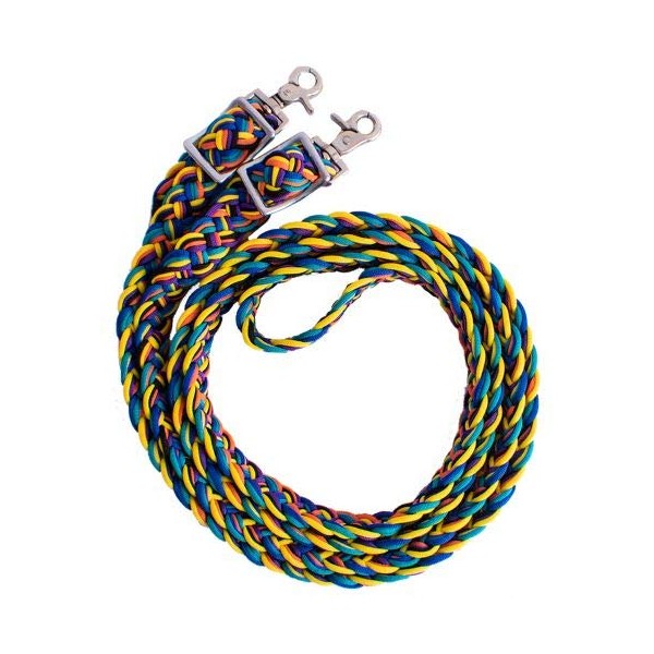 Showman Rainbow Braided Nylon Barrel Reins w/Scissor Snap Ends