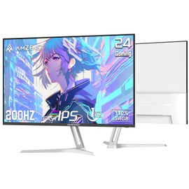 Amzfast 24 Inch Gaming Monitor 200Hz 1ms FHD Computer Monitor, 110% sRGB IPS Support Adaptive Sync HDR Eye Care VESA Mount HDMI 2.1 | Display Port 1.4 White