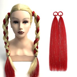 Red Ponytail Extensions, Synthetic Hair Extensions for Girls Tape in Extensions Tinsel Red Extensions Braids for Festival Party Costume Daily Use Ponytail Hair Accessories for Women 2pcs/lot