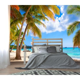 XMPMBM-Beach Palms Landscaping Fabric Wallpaper Tree Leaf Living Room Bedroom Bathroom Wall Mural- W 88" X H 59" S