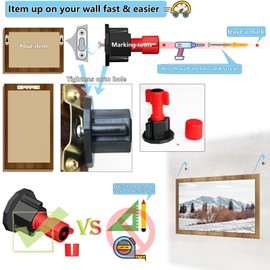 ANFU Keyhole Marker, Keyhole Slot Marking Tool, Picture Hanging Marking Tool, Wall Mount Marker Tool with Mini Bubble Level for Mark Nail Hole Frames Location (Red)