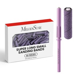 MelodySusie 50 Pcs Nail Drill Bits Super Long Small Sanding Bands with 3.1mm Crystal Mandrel Bit, 180 Fine Grit Nail File for Acrylic Nails Gel Manicures and Pedicure, Purple