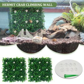 2 Pieces Hermit Crab Climbing Toys, 10 x 10 Inch Faux Grass Mat Hermit Crab Climbing Wall, Square Plastic Fake Turf Aquarium Plants for Saltwater Freshwater Tropical Fish Tank Decoration