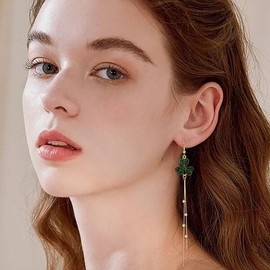 Clearine St Patricks Day Shamrock Earrings Enamel Crystal Drop Hook Tassel Dangle Earrings Holiday Jewellery Gift for Women Emerald Green Gold-Tone
