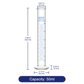 Labasics 2-Pack 50 ml Borosilicate Glass Graduated Cylinder Measuring Cylinder