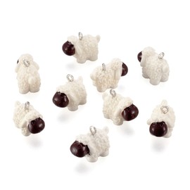 Beadthoven - 40 colgantes de resina de oveja, bonitos colgantes de cordero blanco 3D, de animales de granja, para hacer joyas, arete, collares, llaveros, accesorios