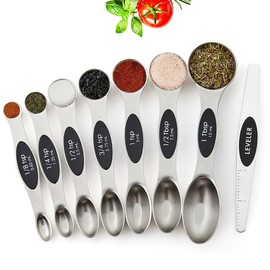 OnseToday Magnetic Measuring Spoons Set 8Pcs Measuring Spoons with Leveler Stainless Steel Double Sided Teaspoon/Tablespoon for Dry/Liquid Ingredients