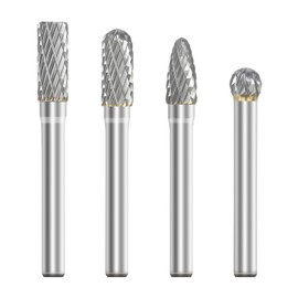 4 Pack Short Carbide Burr Set - Compatible with Dremel Rotary Tool L 2.5 Inch Die Grinder Drill Bit Attachment Tungsten Burr Drill Tool Accessories Cutting Burr Metal Grinding Engraving Grafting