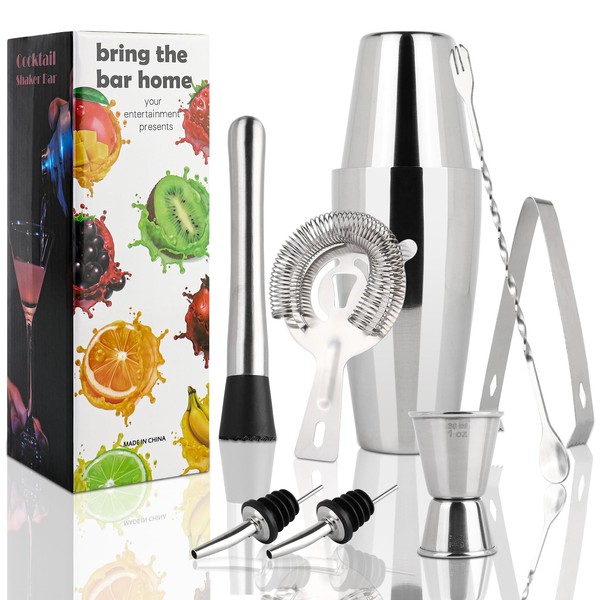LIVE4COOL Boston Shaker, 8-Piece Cocktail Set - 750 ml Stainless