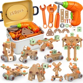 YongnKids 158 Pcs Kids Tool Set Construction STEM Building Blocks with Storage Box Educational Tool Kit for Kids Age 3 4 5 6 7 8 Years Birthday Gift