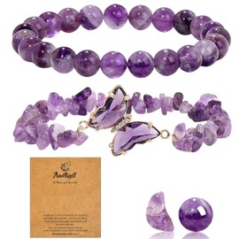 Tomtary Anxiety Bracelet Crystal Healing Bracelets for Women, 2PCS Natural Stone Bracelet Elastic Gemstone Beads Bracelet with Message Card for Women Christmas Birthday Mothers Day Gifts