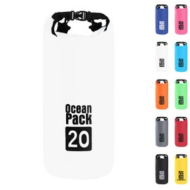Dry Bag 20L, Boat Dry Bags White Waterproof Bag Dry Sack Roll Top Long Adjustable Shoulder Strap 2L/5L/10L/20L/30L/40L for Drifting Boating Kayaking Fishing Rafting Swimming Camping Canoeing Surfing
