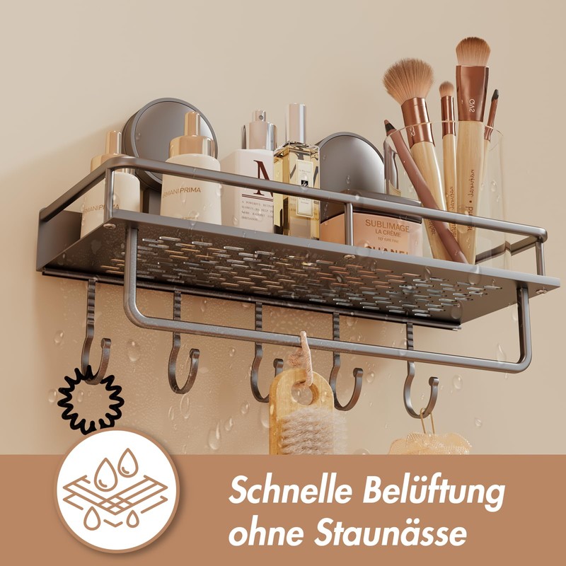RUIHANDA Suction Cup Shower Shelf without Drilling, 30 cm Length,