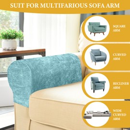 Armrest Chair Covers, Set of 2 Anti-Slip Stretch Chenille Couch Arm Cover with 10 Twist Nails, Armrest Covers Thickened Arm Caps Slipcovers for Sofa Couch Chair Recliner Protector, Aurora Blue