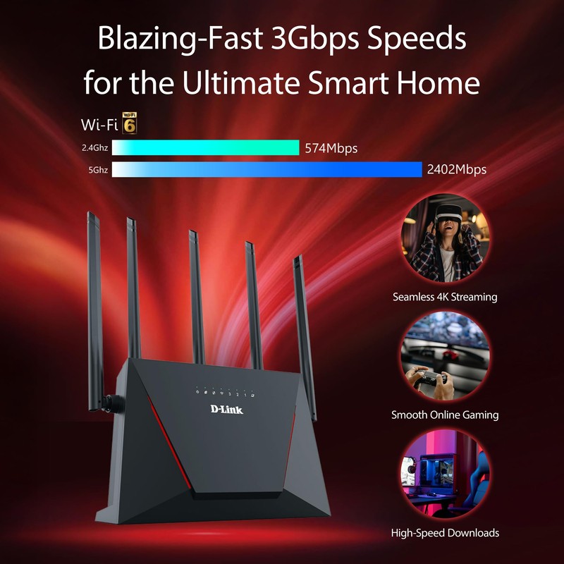 D-Link AX3000 WiFi 6 Router - High-Speed WiFi Router for