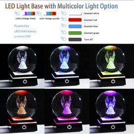 8CM Crystal 3D Guardian Angel Figurines Ball with LED Lamp Stand, Angel with Wings Glass Ornaments, Angel Gifts for Special People