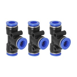 M METERXITY 3 Pack T Shape 3 Ways Type Connector, Push to Connect Air Hose Fitting - for Transporting Air Water, Apply to Outdoor/Industrial (ID 8mm, Black Blue)