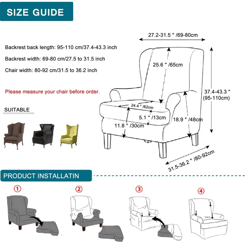 KRFOONN Wingback Chair Covers Slipcovers 2 Piece Stretch Wing Chair