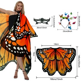 Butterfly Costume Women's Butterfly Wings Adult Two-Tier Carnival Costume Women's Butterfly Cape Fancy Dress Butterfly Costume Accessories Set of 3 Butterfly Headband Face Mask