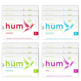 Stevita Hum, Variety Pack - 12 Packets of Sugar-Free Gum - Includes Three of Each Flavor: Peppermint, Cinnamon, Fruit & Spearmint - Non-GMO, Vegetarian, Keto, Gluten Free