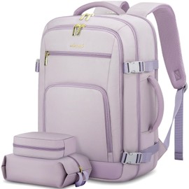 LOVEVOOK Travel Backpack For Women, 40L Carry On Backpack Flight Approved, TSA Personal Item Backpack Fits 17 Inch Laptop, Business Weekender Overnight Waterproof Daypack With 2 Cubes, Light Purple