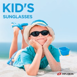 RIVBOS Kids Sunglasses Boys with Strap Polarized Rubber Flexible Shades for Toddler and Children Age 3-10 RBK003-3 Round Black
