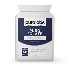 Purolabs Quatrefolic® Folate Supplement - Active 5-MTHF Methylated Folate 400μg with Glucosamine 320μg - High Strength Bioavailable B9 - Pregnancy Support - Vegan - 60 Capsules