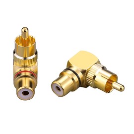 EIGHTNOO RCA Converter Adapter, 90 Degree RCA Right Angle Connector Male to Female L Shape Conversion Plug Gold Plated (Pack of 6)