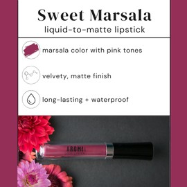 Aromi Aromi Matte Liquid Lipstick | Rose Burgundy, Pink Maroon Lip Color, Long Lasting, Waterproof, Long Wear, Smudge Proof, Vegan Makeup (Sweet Marsala)