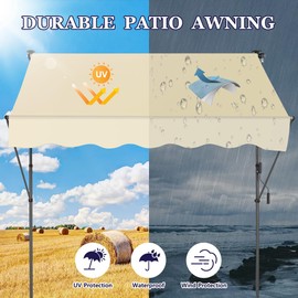 KELIXU Manual Retractable Awning, 78-Inch Adjustable Retractable Awnings for Patio Door Exterior Sunshade Shelter, Window Awning Canopy with UV Protection for Backyard, Garden, Balcony - Beige