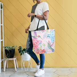 ALAZA Tropical Flowers And Hummingbirds Canvas Tote Bag Large Women Casual Shoulder Bag Handbag Floral Sloth Reusable Multipurpose Heavy Duty Shopping Grocery Cotton Bag for Mom