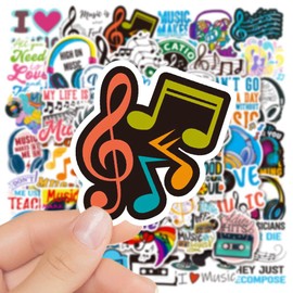 Bric Dodo Pack of 50 Music Stickers Water Bottles Laptop Phone Guitar Skateboard Computer Suitcase Bicycle Music Vinyl Stickers Waterproof Aesthetic Stickers for Teenagers Children Adults