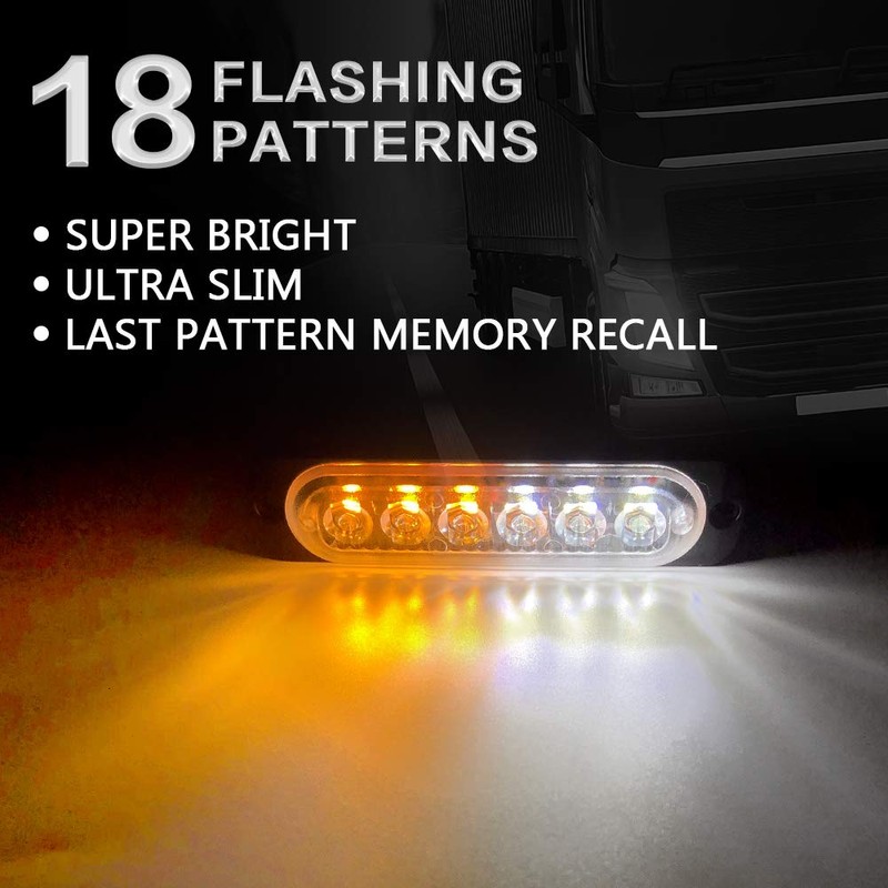 KaiDengZhe 4Pcs 6LED Amber&White Sync Feature Emergency Warning Light Beacon
