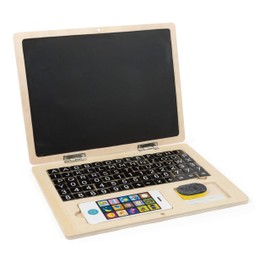 Small Foot 11193 Wooden Laptop Board, encourages children to write and calculate, incl. accessory toy, multi-coloured