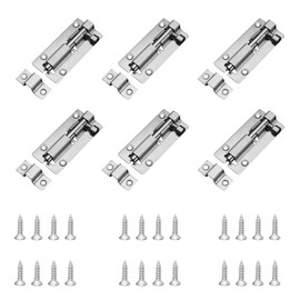 HAFRILY 6 PCS Door Lock 2 inch Bolt Sliding Bolt Lock with Screws Anti-Theft Thickened Stainless Steel LatchLock Suitable for Wooden Door Bathroom Garden Storage Patio