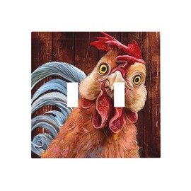 Rooster Farm Animal Country Rustic Grey 2 Gang Double Toggle Light Switch Cover Decorative Wall Plate Electrical Faceplate for Country Farm Bathroom Home Living Room Decor
