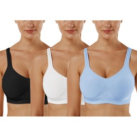 Vertvie Women's 1/2/3-Piece Set Sports Bra, Plain, Without Underwire, Bustier, Classic, Comfortable, Stretch Bra, Medium Support, Padded, Feel-Good Bra, Black + White + Baby Blue