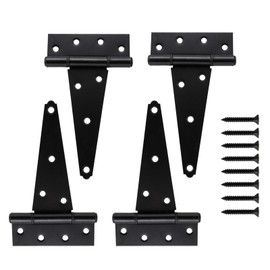 HOME MASTER HARDWARE 8 in Heavy Duty Shed Door Hinges, Black Tee Hinges for Wooden Fences Yard Door,Barn Door Gates, Outdoor Rustproof Wrought Iron with Screws 4 Pack
