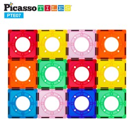 PicassoTiles Magnetic Tiles for Marble Run Racetrack Square Joint Shape Building Block Construction Colorful STEM Toy Set Learning Kit Educational Magnet Playset for Toddler Boys & Girls Ages 3+