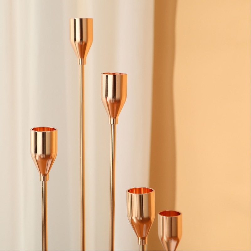 Gold Taper Candle Holders Different Heights 5 Arms Candlestick Holders