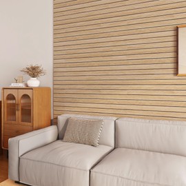 ReWallpaper 24in X 16.5ft Light Oak Wood Wall Panels Peel and Stick Slat Wall Paneling Self Adhesive Wood Grain Acoustic Panels Sound Absorbing Kids Room Nursery Interior Wall Decor Apartment Office