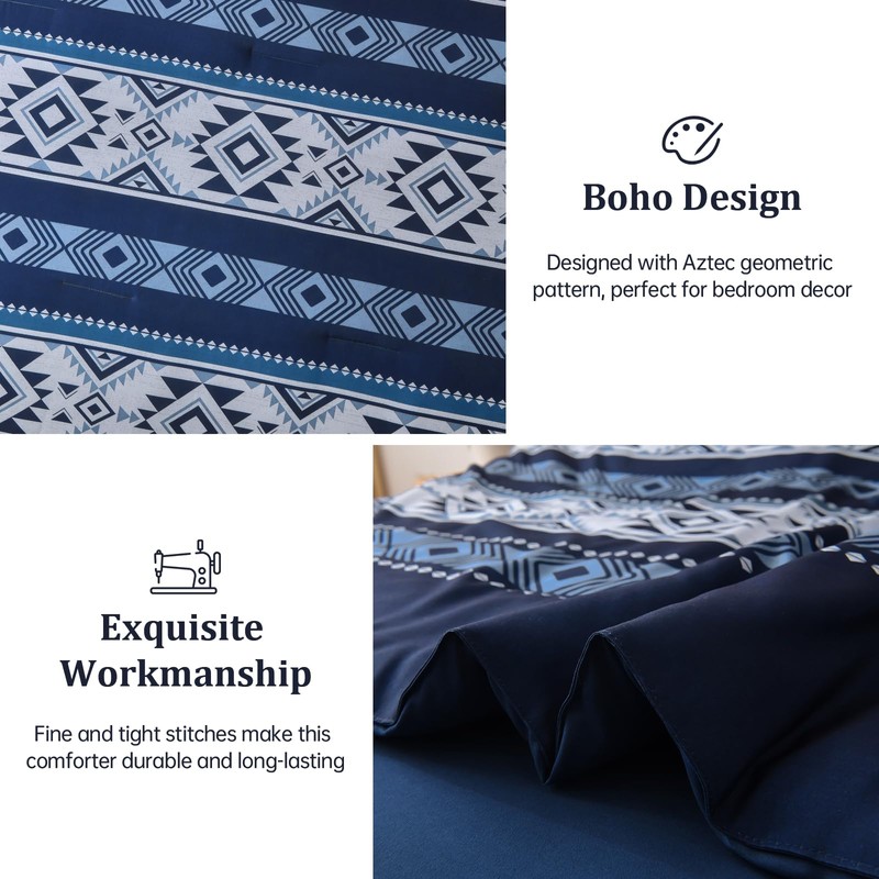 Anibedding Navy Blue Comforter Set Queen Size,7 Pieces Boho Bed
