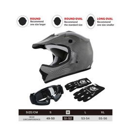 TCT-MOTORPARTS DOT Youth Kids Dirt Bike Full Face Helmets Motocross ATV Offroad Four Wheeler Helmet Carbon Fiber Mesium Size