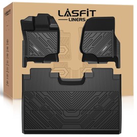 LASFIT Floor Mats for Ford F-150 2015-2025 | F150 Lightning 22-24 SuperCrew (Rear w/o Fold Flat Storage) All Weather Car Liners TPE Truck Mats - Front and Rear Row, 3pcs Black | LASFIT